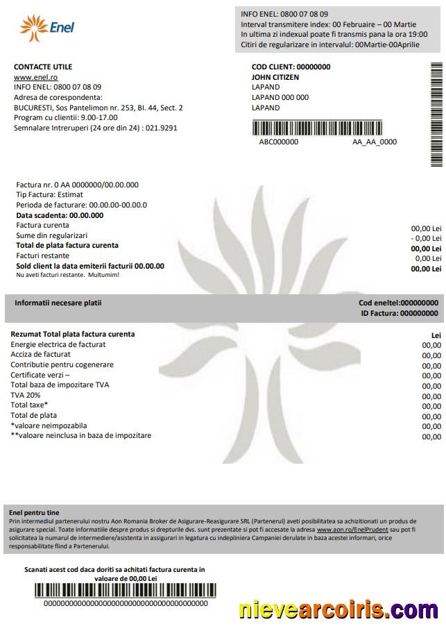 Romania Enel electricity proof of address utility bill